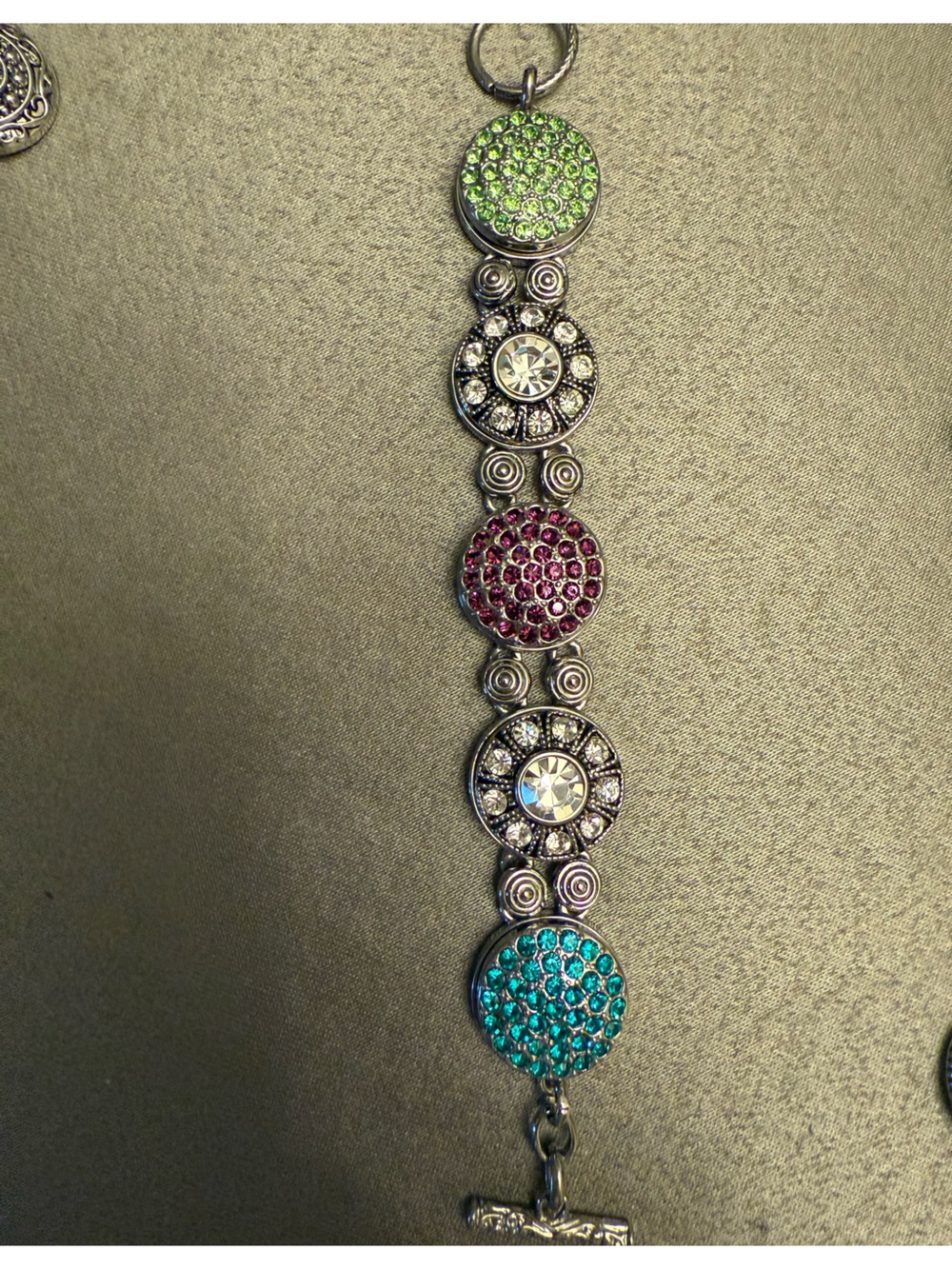 Ginger Snaps Multicolor Crystal Disc Bracelet - Green, Pink, Teal